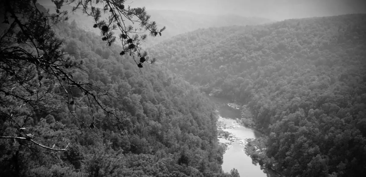 Forested gorge and river on the Cumberland Plateau near Jamestown